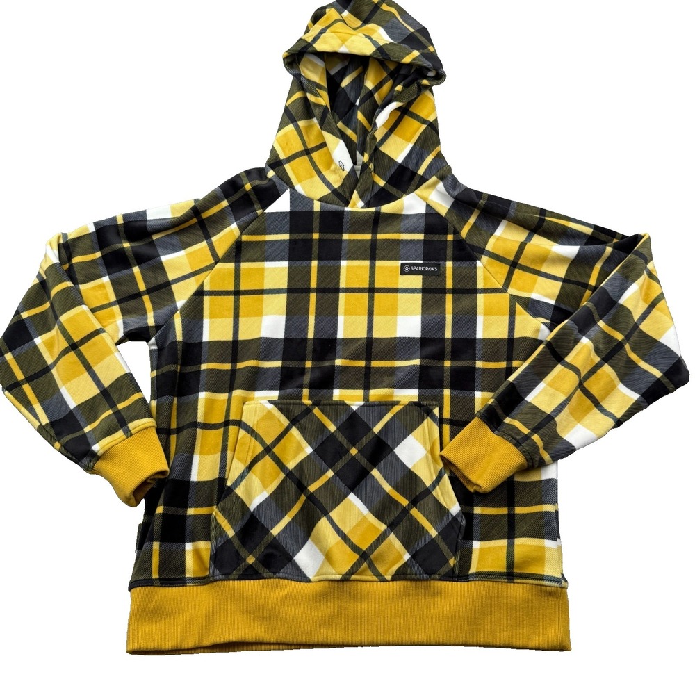 Spark Paws Hoodie Mens XL Multicolor Plaid Cotton Fleece Lined Raglan Sleeve